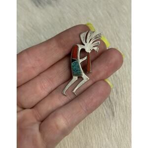 Native American Sterling Silver Kokopelli Pin Turquoise Coral Cathy C. Webster